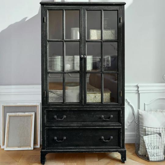fekete vintage vitrines szekreny cottage provence-i antikolt angol stilusu talaloszekreny racsos uveges nappali konyha etkezo.jpg